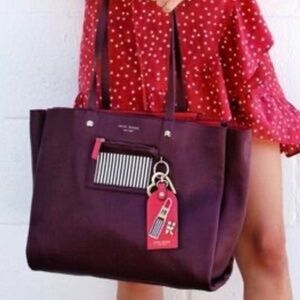Henri Bendel Deep Burgundy Tote with Red Accent